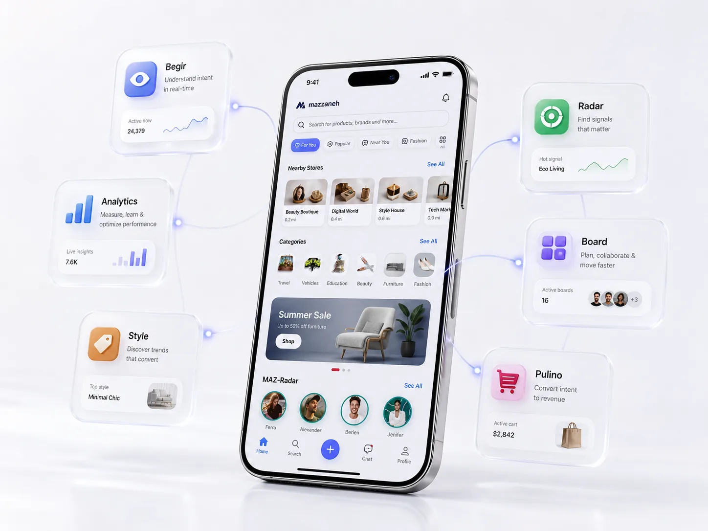 Mazzaneh ecosystem showcase UI