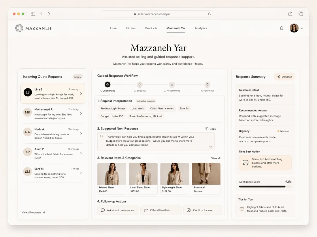 Mazzaneh Yar guided selling dashboard