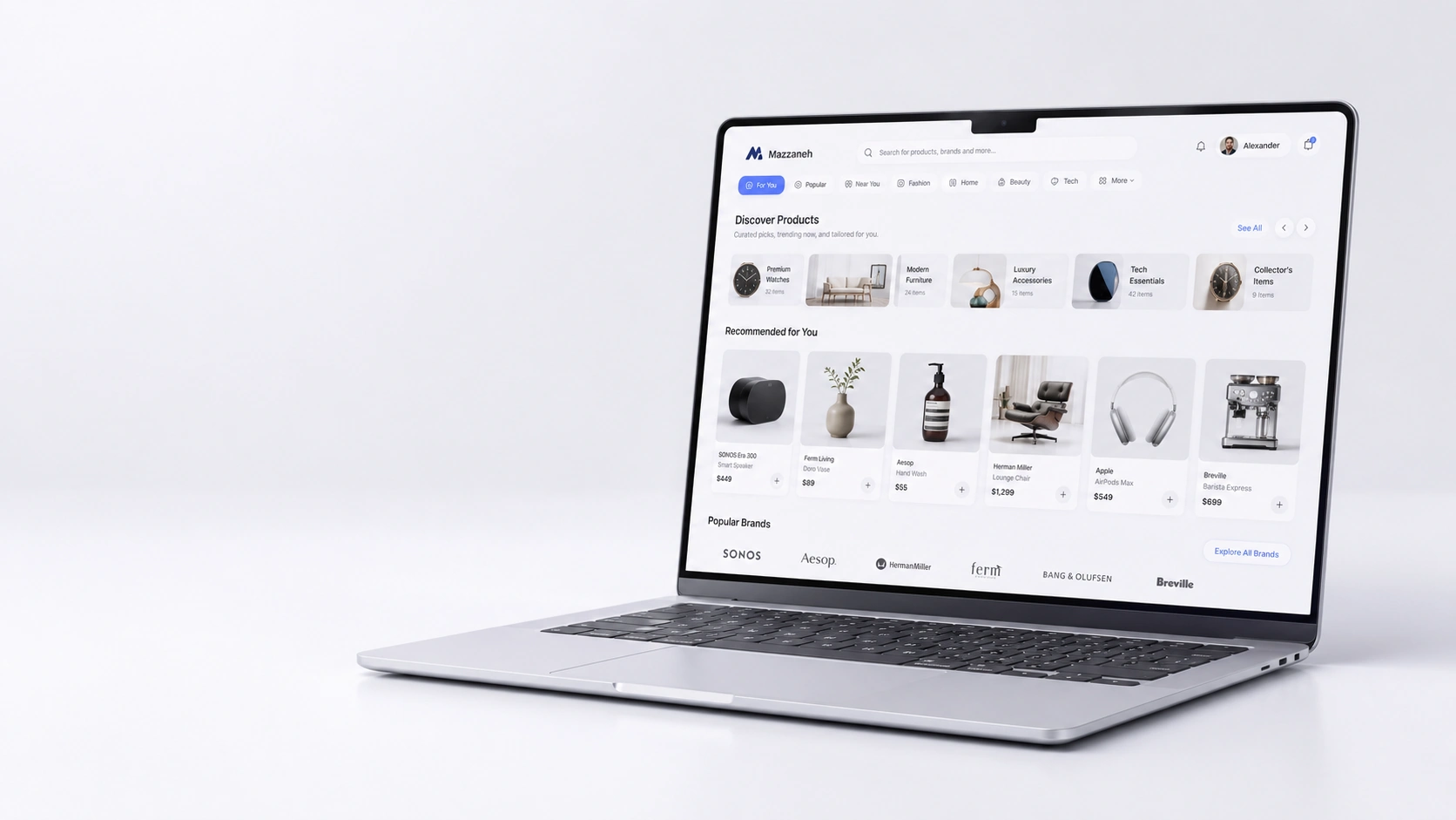 Conceptual Mazzaneh Gram visual-commerce experience on a silver laptop