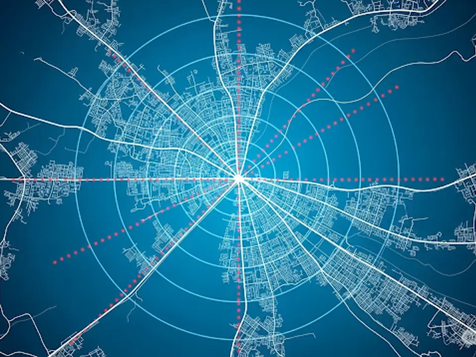 Abstract city map with radar rings